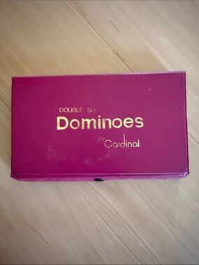VINTAGE DOMINO GAME 28 JUMBO BLACK & WHITE TILES RED VINYL CASE MADE BY CARDINAL